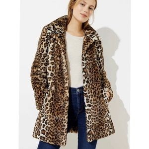 LOFT Leopard Print Faux Fur Funnel Neck Coat
